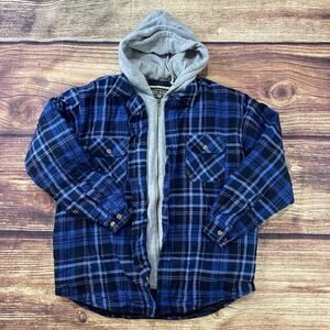 Field & Stream Mens Plaid Jacket Zip Flannel Hoodie Jacket Quilted Lined M Blue